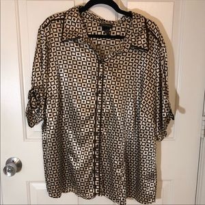 Lane Bryant button down brown & cream blouse 26/28